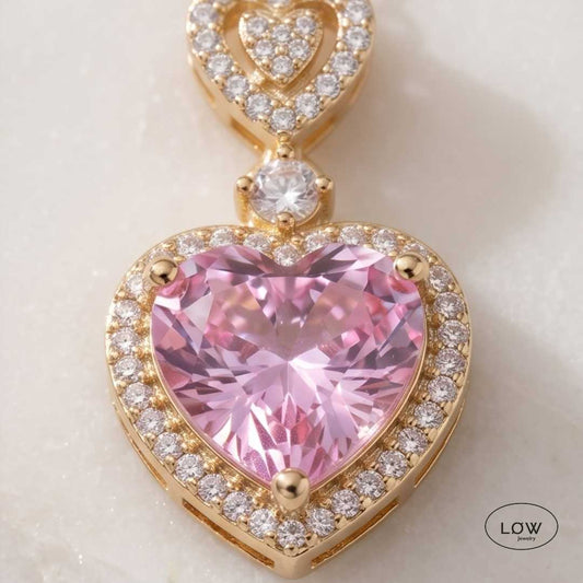 Amora Rhinestone Heart Necklace Pink fra LØW Jewelry