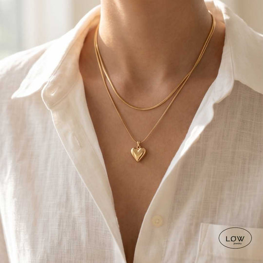 Amour Layered Heart Necklace Gold fra LØW Jewelry