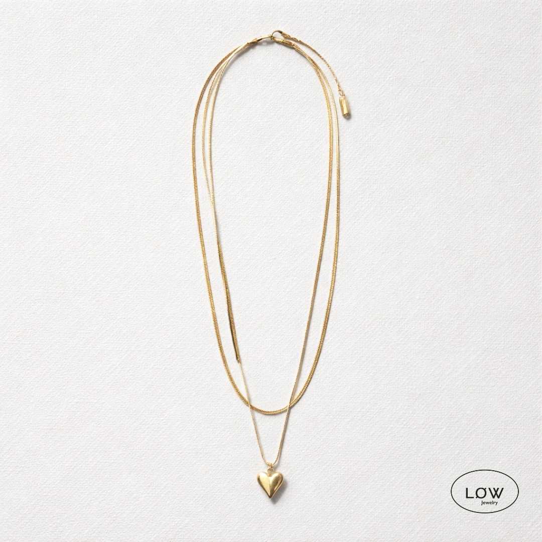 Amour Layered Heart Necklace Gold fra LØW Jewelry