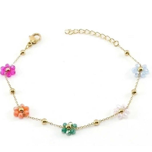 Armbånd Perle Blomster, Rustfritt stål, nikkelfritt, 18K gullbelagt fra LØW Jewelry