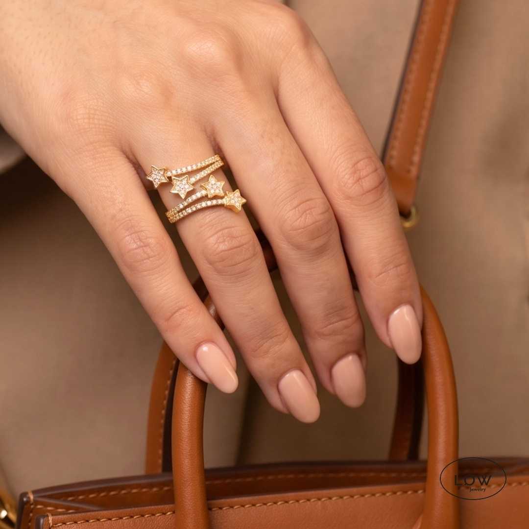 Astrielle Double Star Open Ring Gold fra LØW Jewelry justerbar