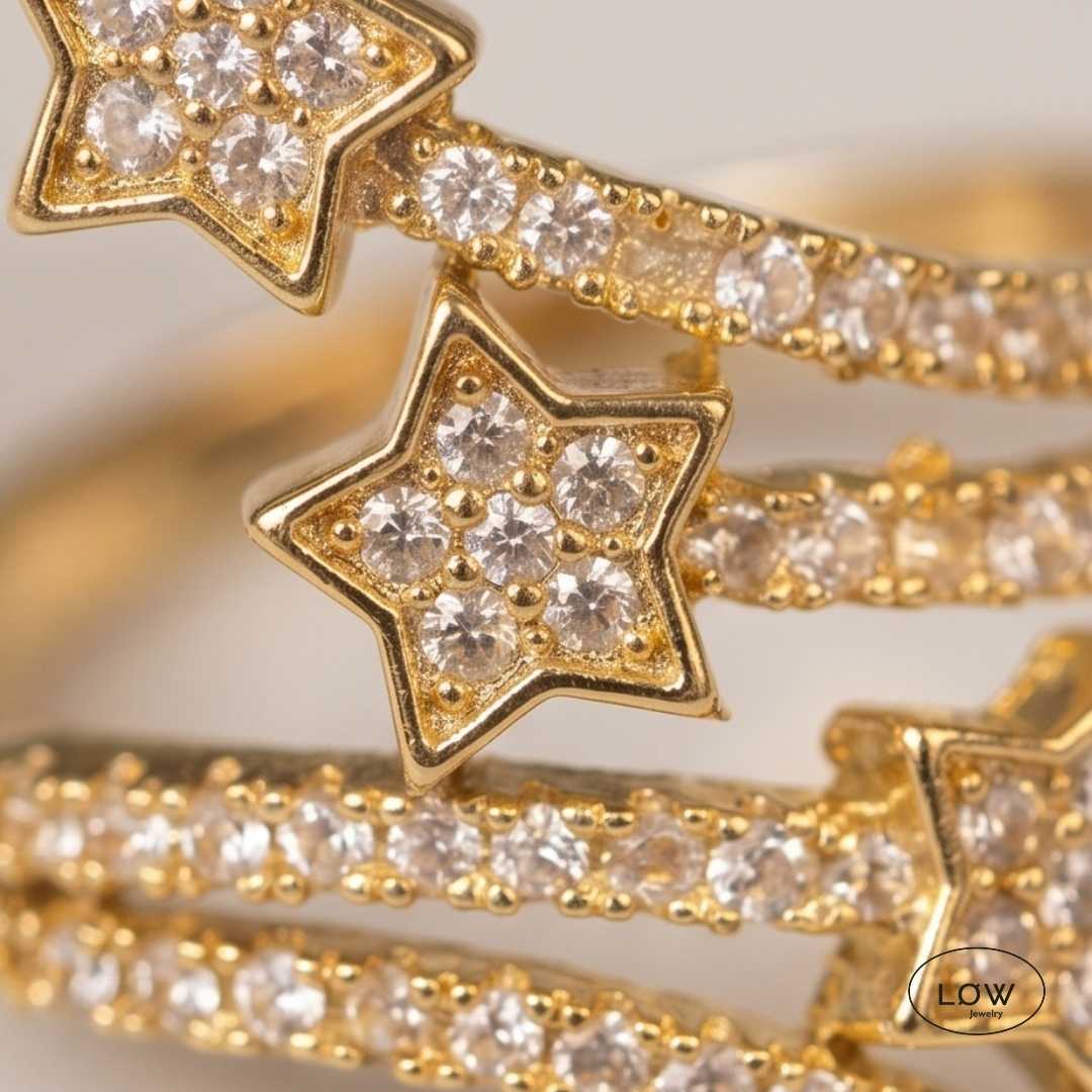 Astrielle Double Star Open Ring Gold fra LØW Jewelry justerbar