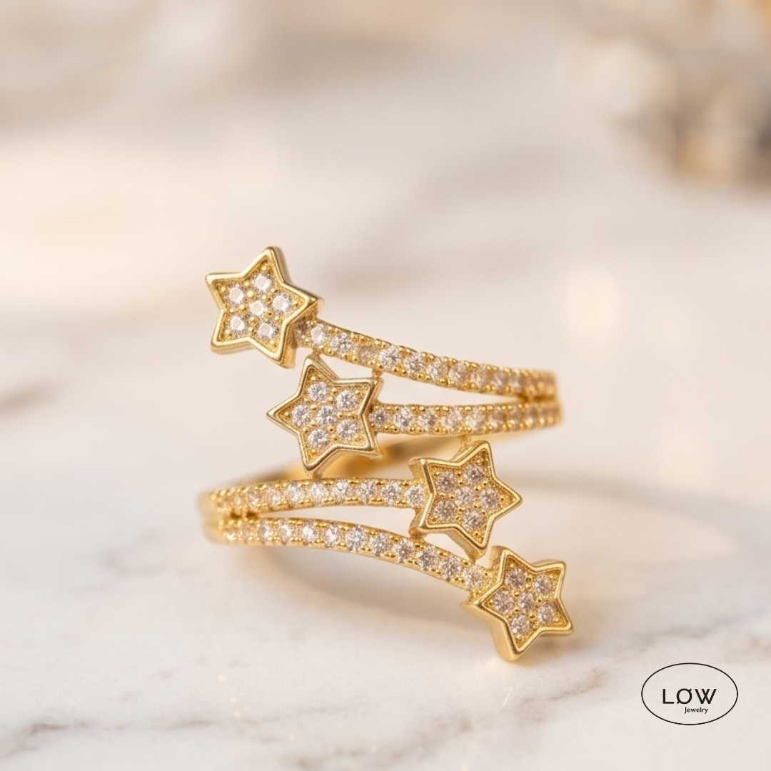 Astrielle Double Star Open Ring Gold fra LØW Jewelry justerbar