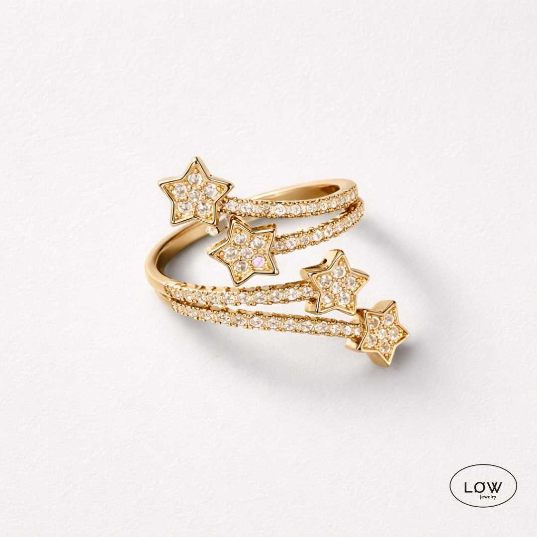 Astrielle Double Star Open Ring Gold fra LØW Jewelry justerbar