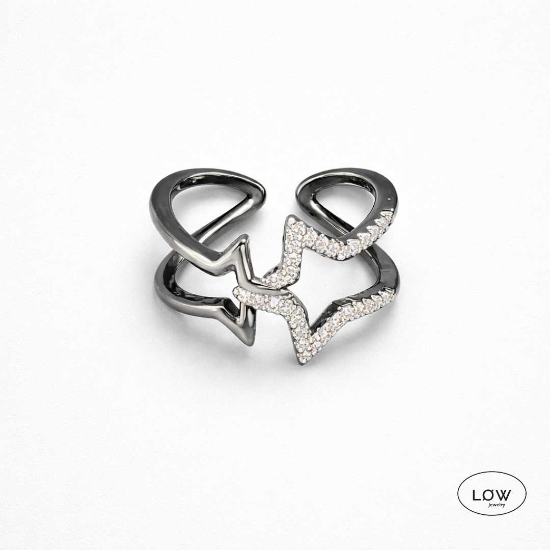 Astrielle Linked Star Open Ring Silver fra LØW Jewelry justerbar
