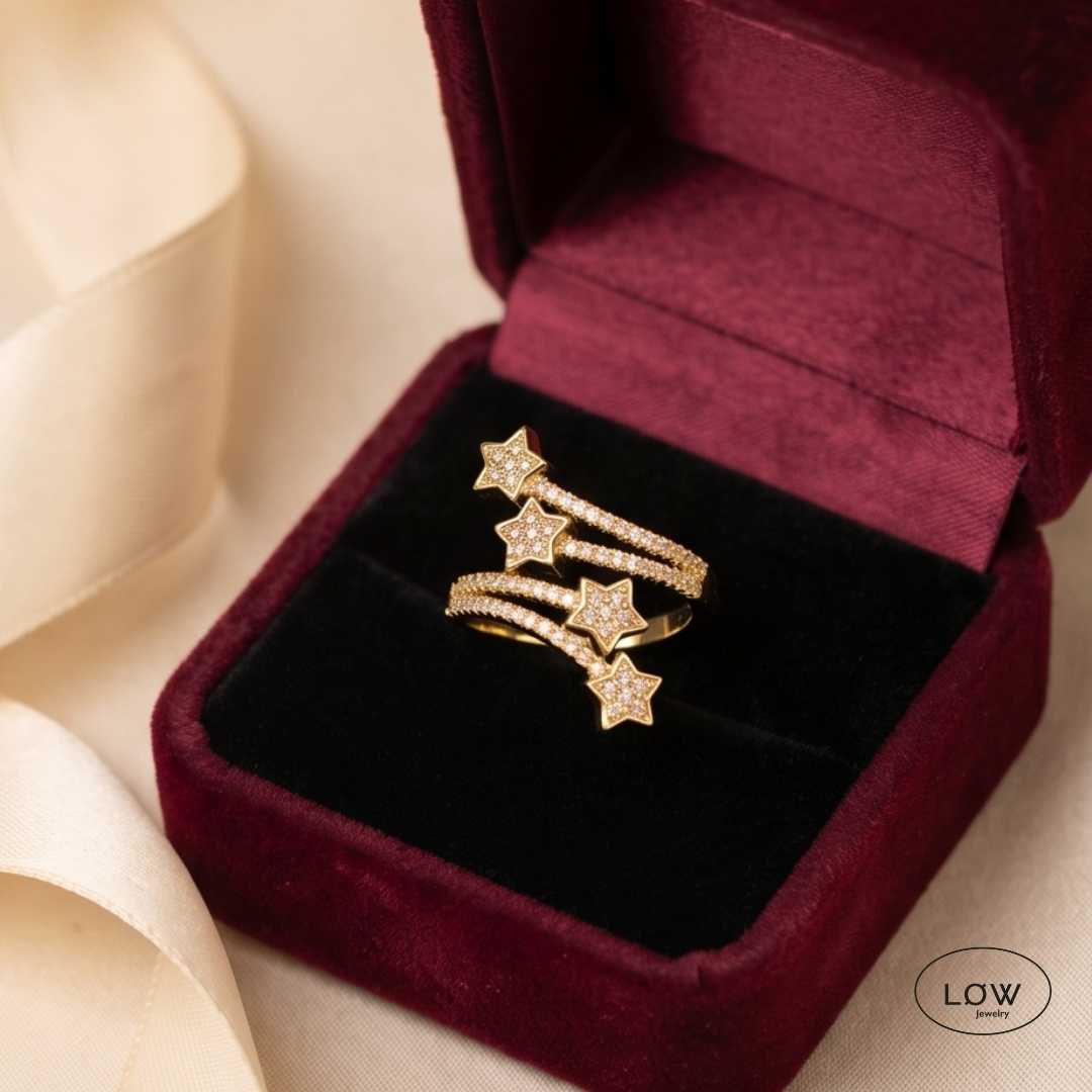 Astrielle Double Star Open Ring Gold fra LØW Jewelry justerbar