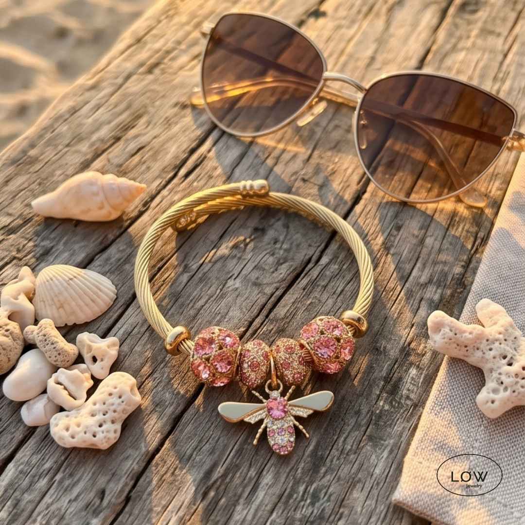 Charms armbånd Bee Charm Cable Bracelet charmsarmbånd ferdig fylt ØW Jewelry