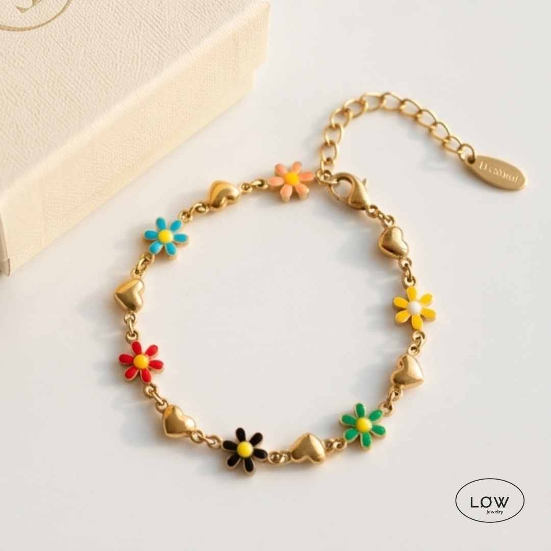 Bloom Heart Bracelet Gold Multicolor, armbånd sommerlig LØW Jewelry