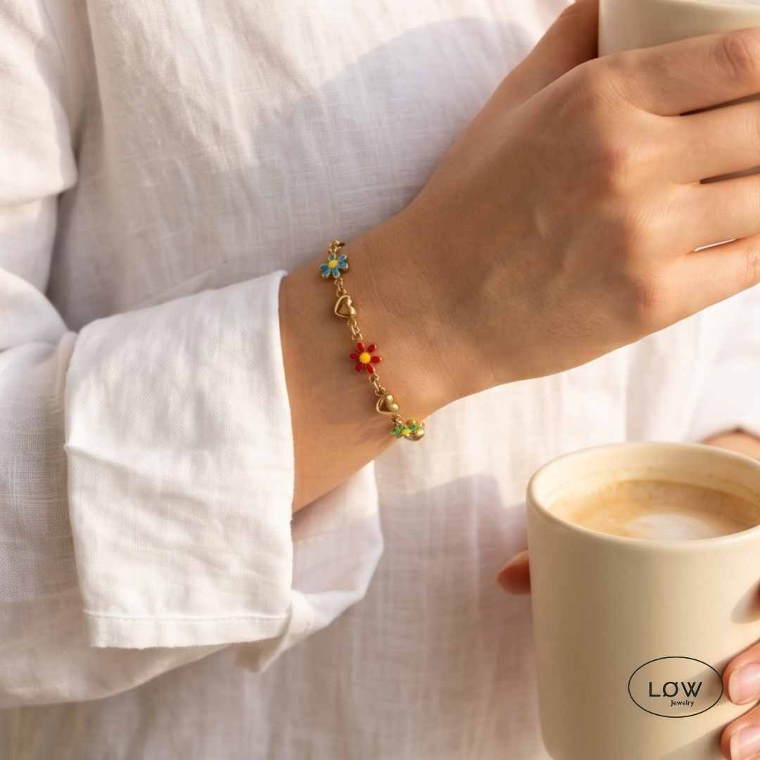 Bloom Heart Bracelet Gold Multicolor, armbånd sommerlig LØW Jewelry