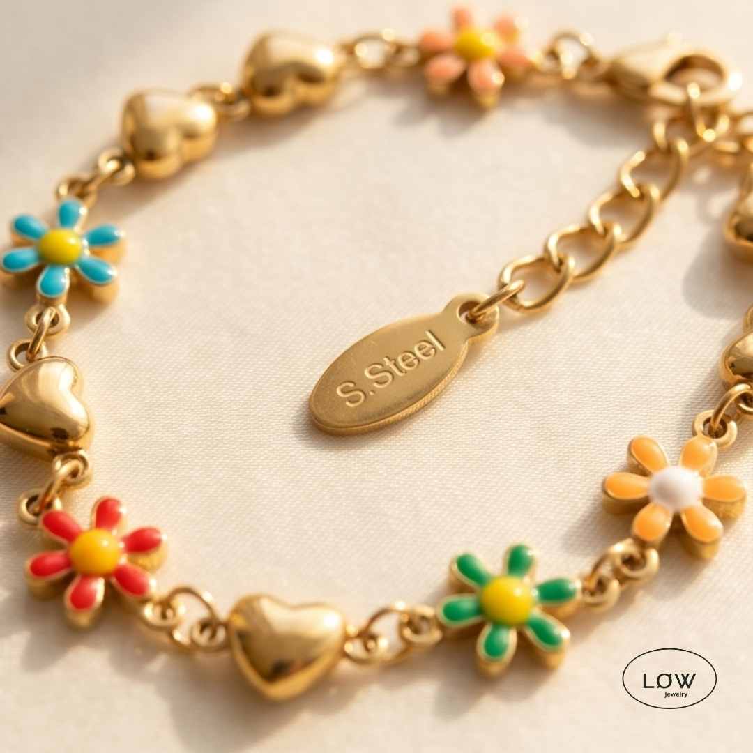 Bloom Heart Bracelet Gold Multicolor, armbånd sommerlig LØW Jewelry
