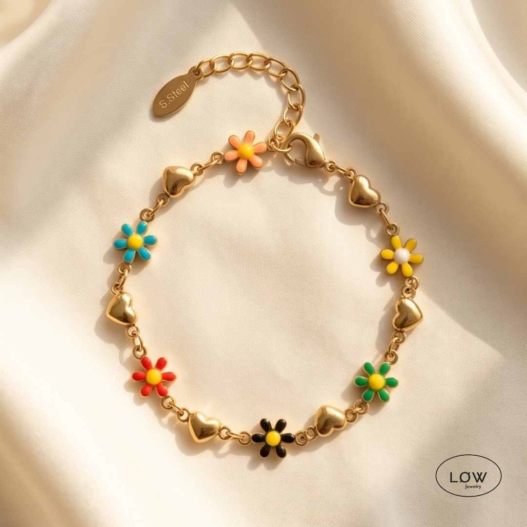 Bloom Heart Bracelet Gold Multicolor, armbånd sommerlig LØW Jewelry