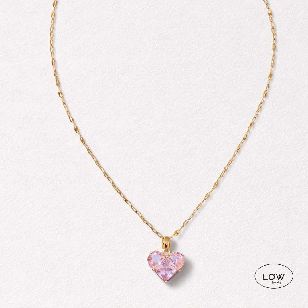 Candy Rose Heart Necklace Gold fra LØW Jewelry Rosa Hjerte Halskjede