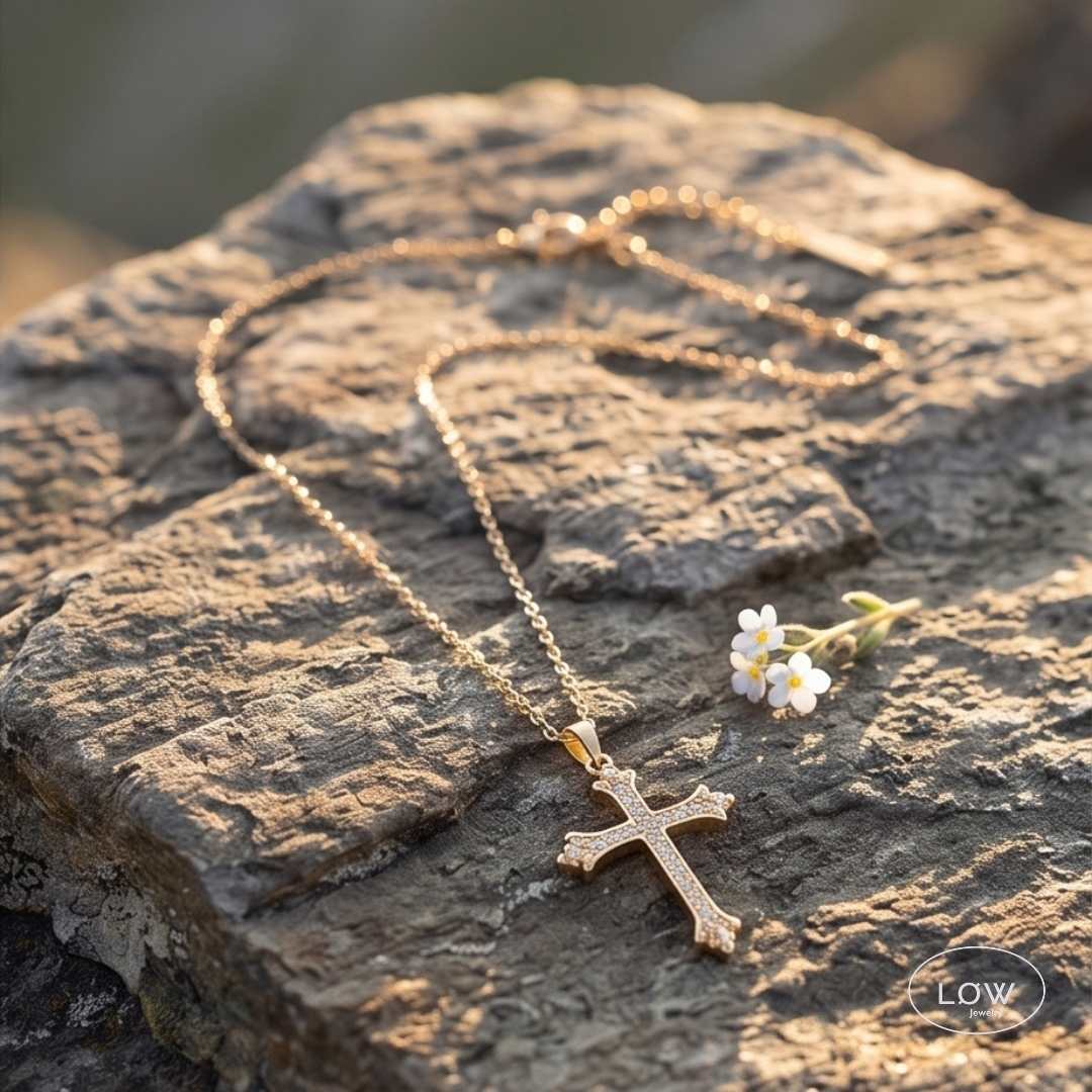 Halssmykke Celestial Cross Necklace Gold smykke kors LØW Jewelry