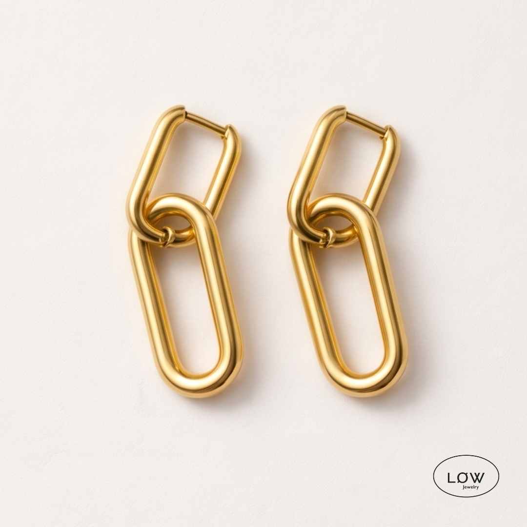 Chain Link Hoop Earrings Gold fra LØW Jewelry