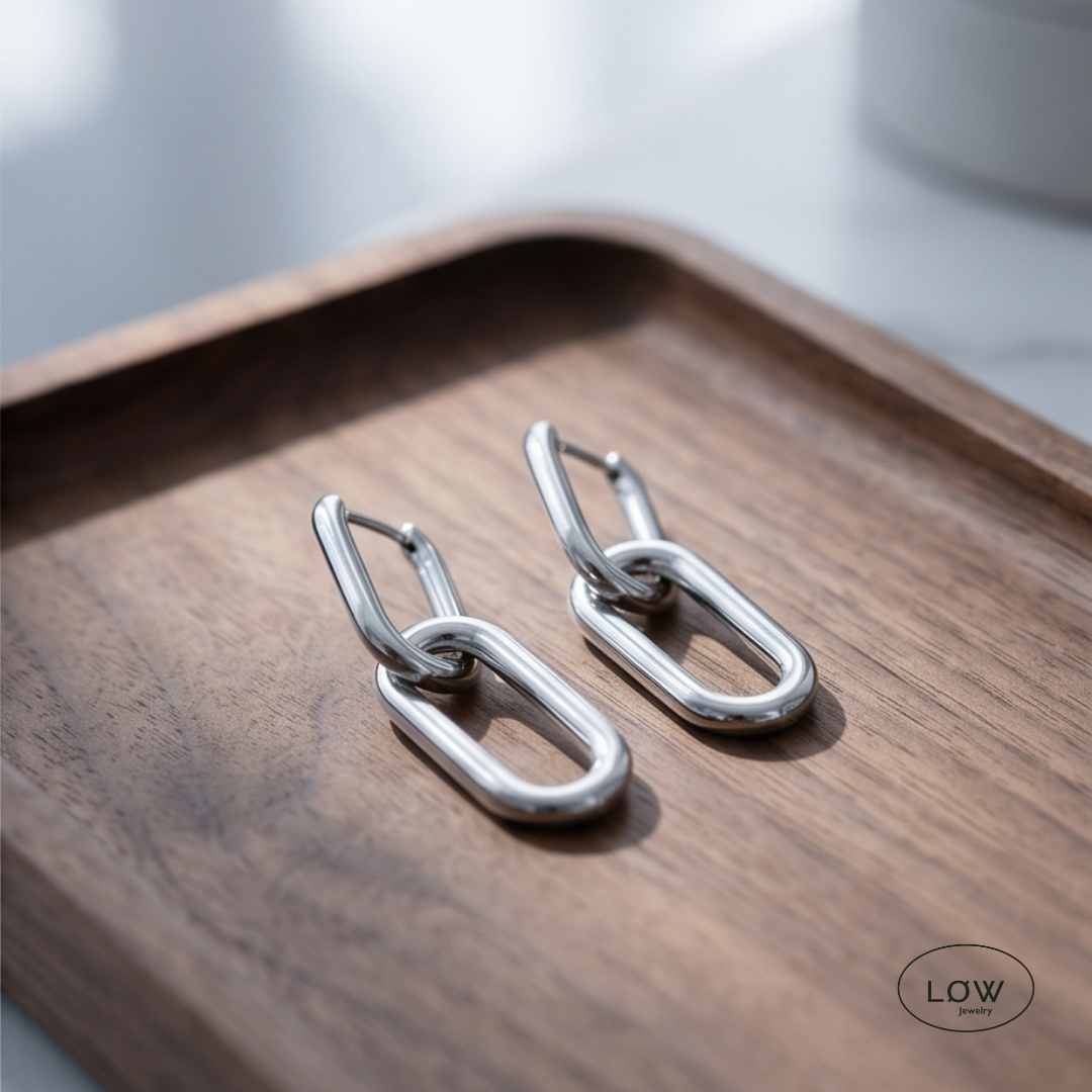Chain Link Hoop Earrings Silver fra LØW Jewelry
