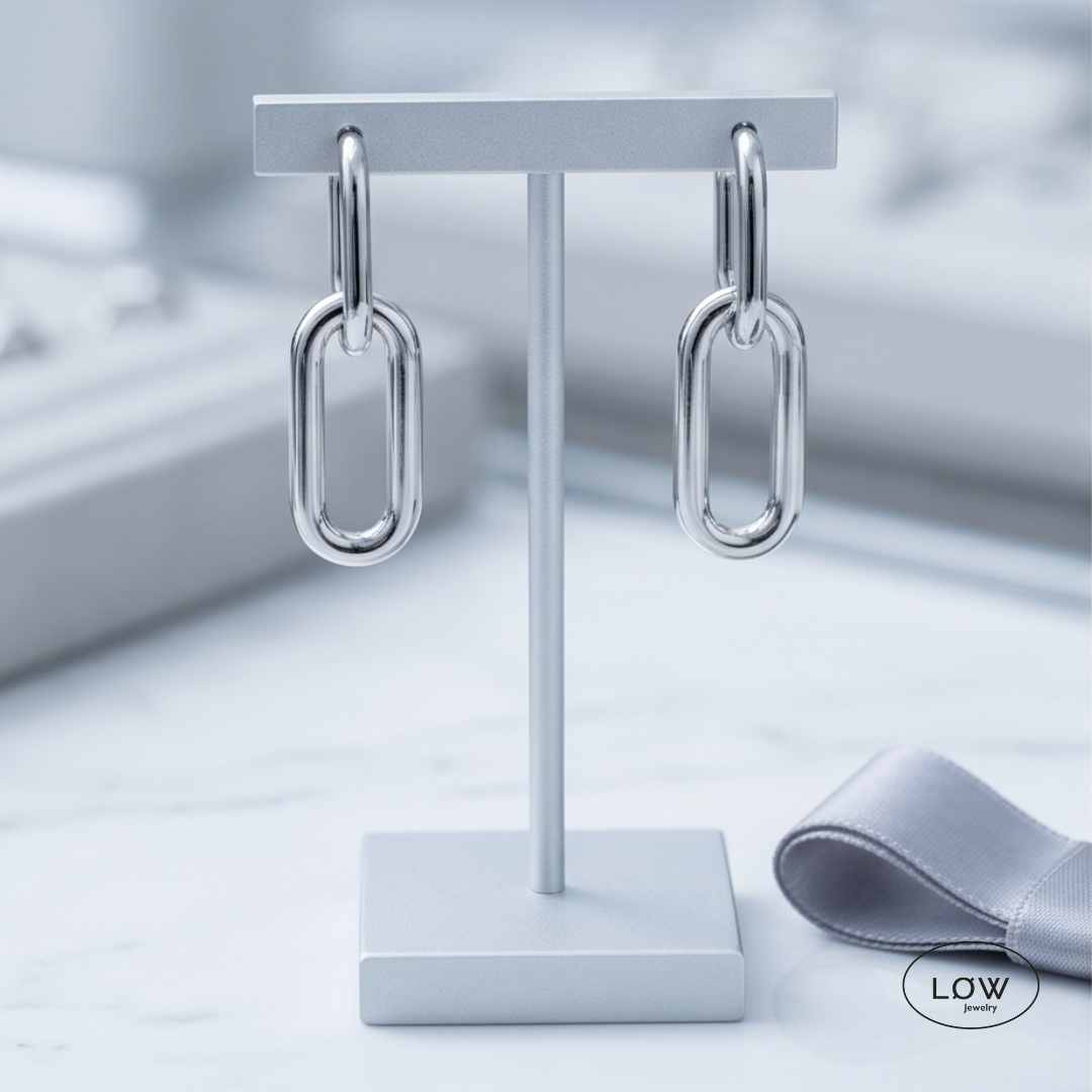 Chain Link Hoop Earrings Silver fra LØW Jewelry