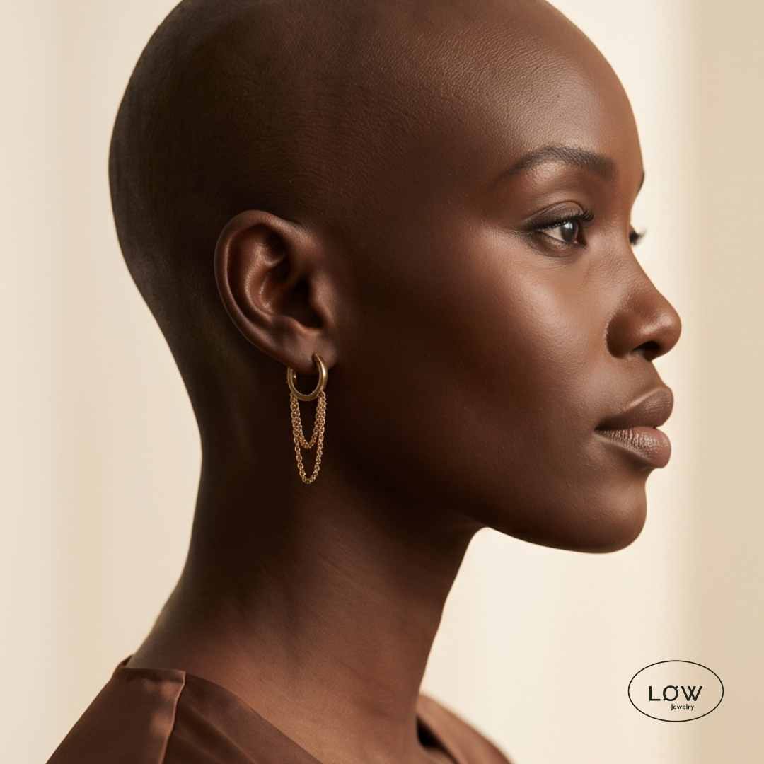 Chain Tassel Hoop Earrings Gold fra LØW Jewelry