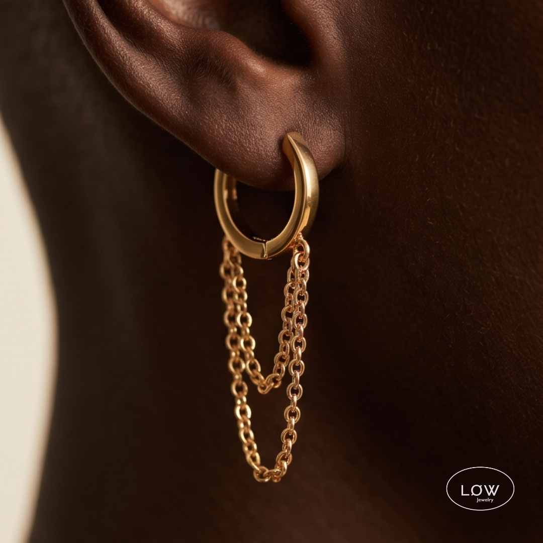 Chain Tassel Hoop Earrings Gold fra LØW Jewelry