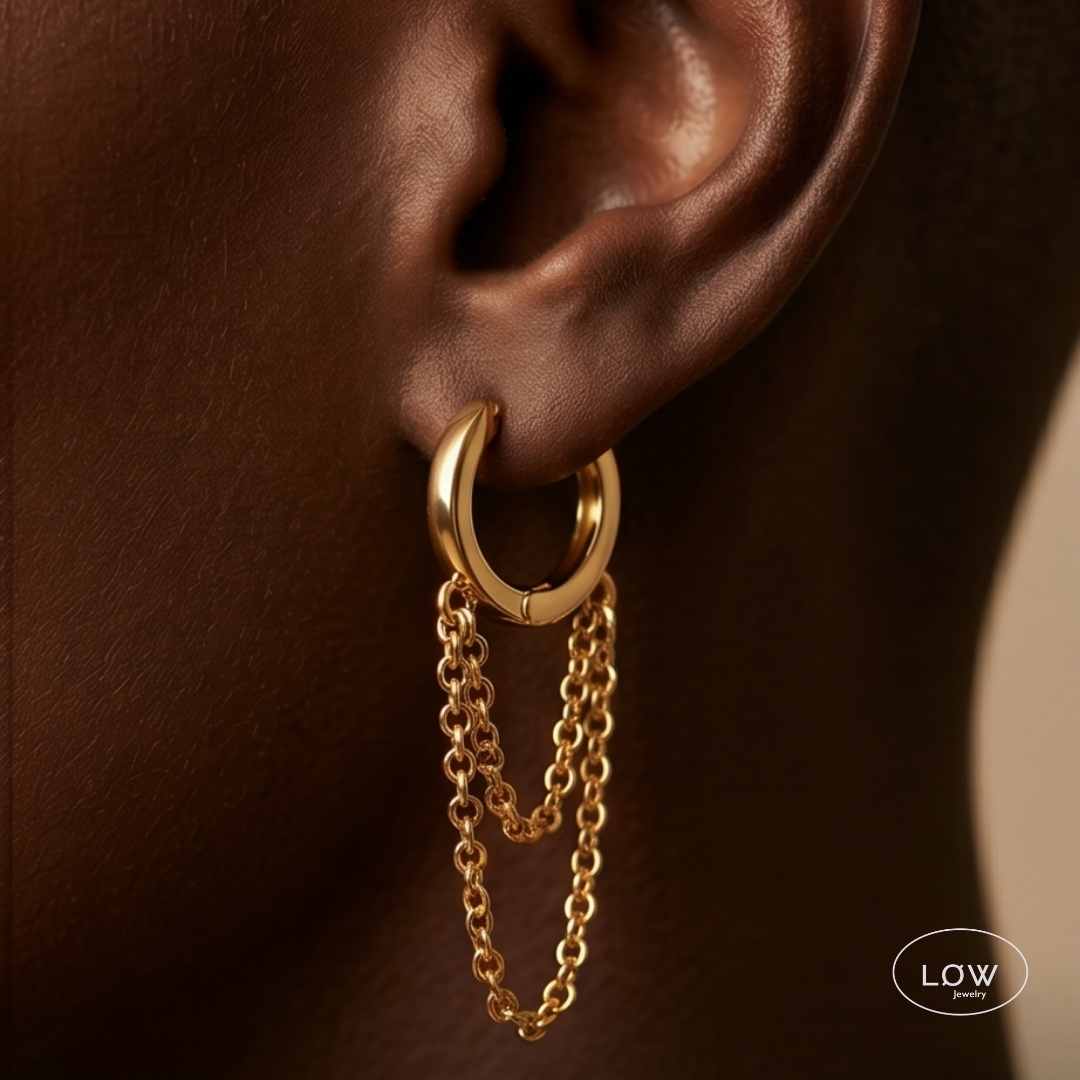 Chain Tassel Hoop Earrings Gold fra LØW Jewelry