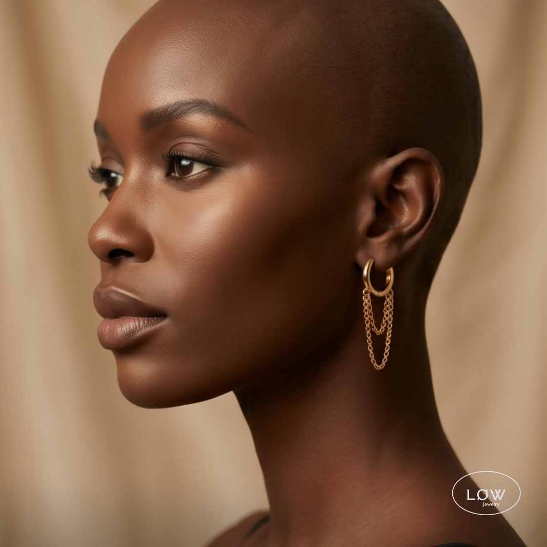 Chain Tassel Hoop Earrings Gold fra LØW Jewelry