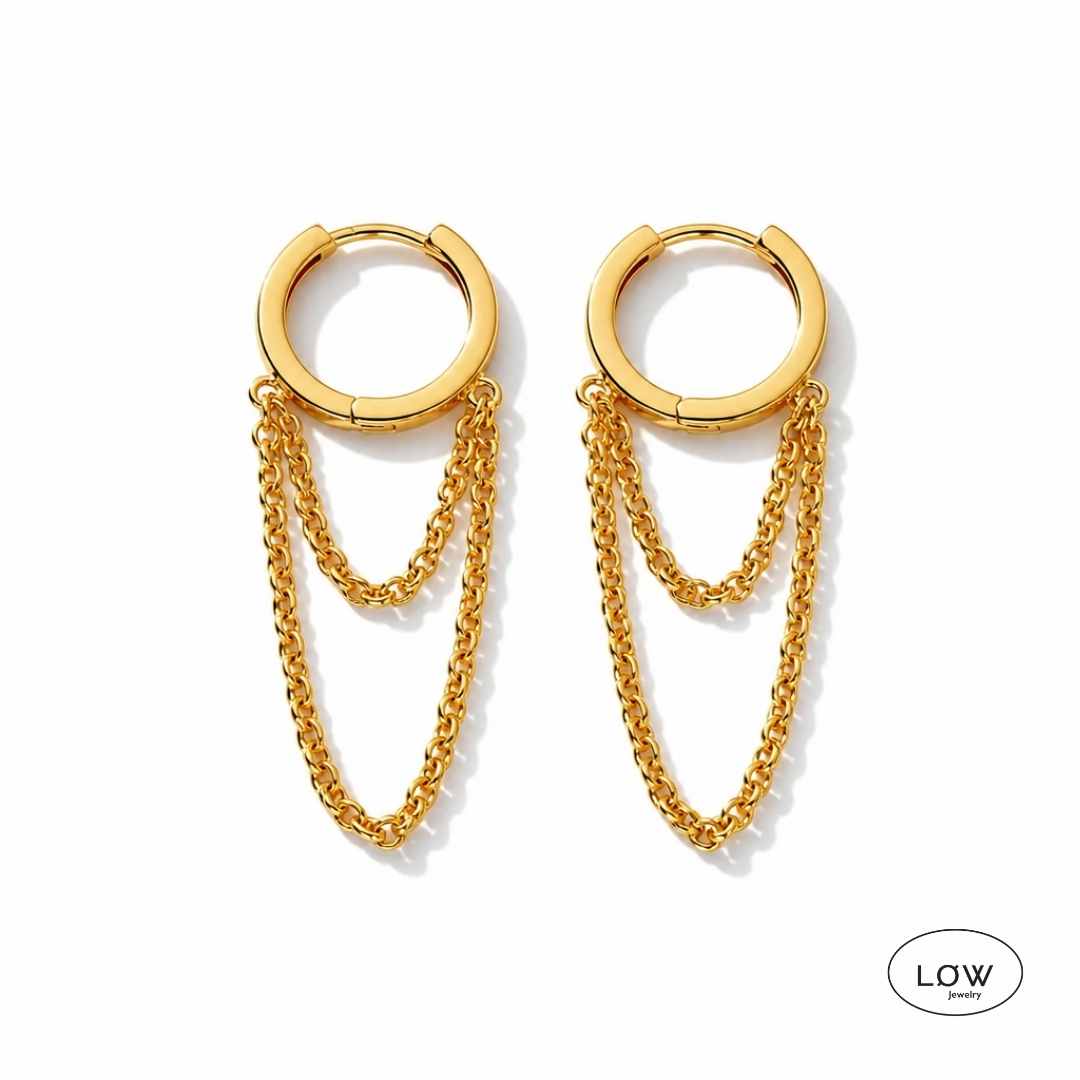 Chain Tassel Hoop Earrings Gold fra LØW Jewelry