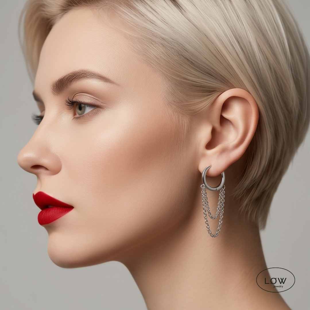 Chain Tassel Hoop Earrings Silver fra LØW Jewelry