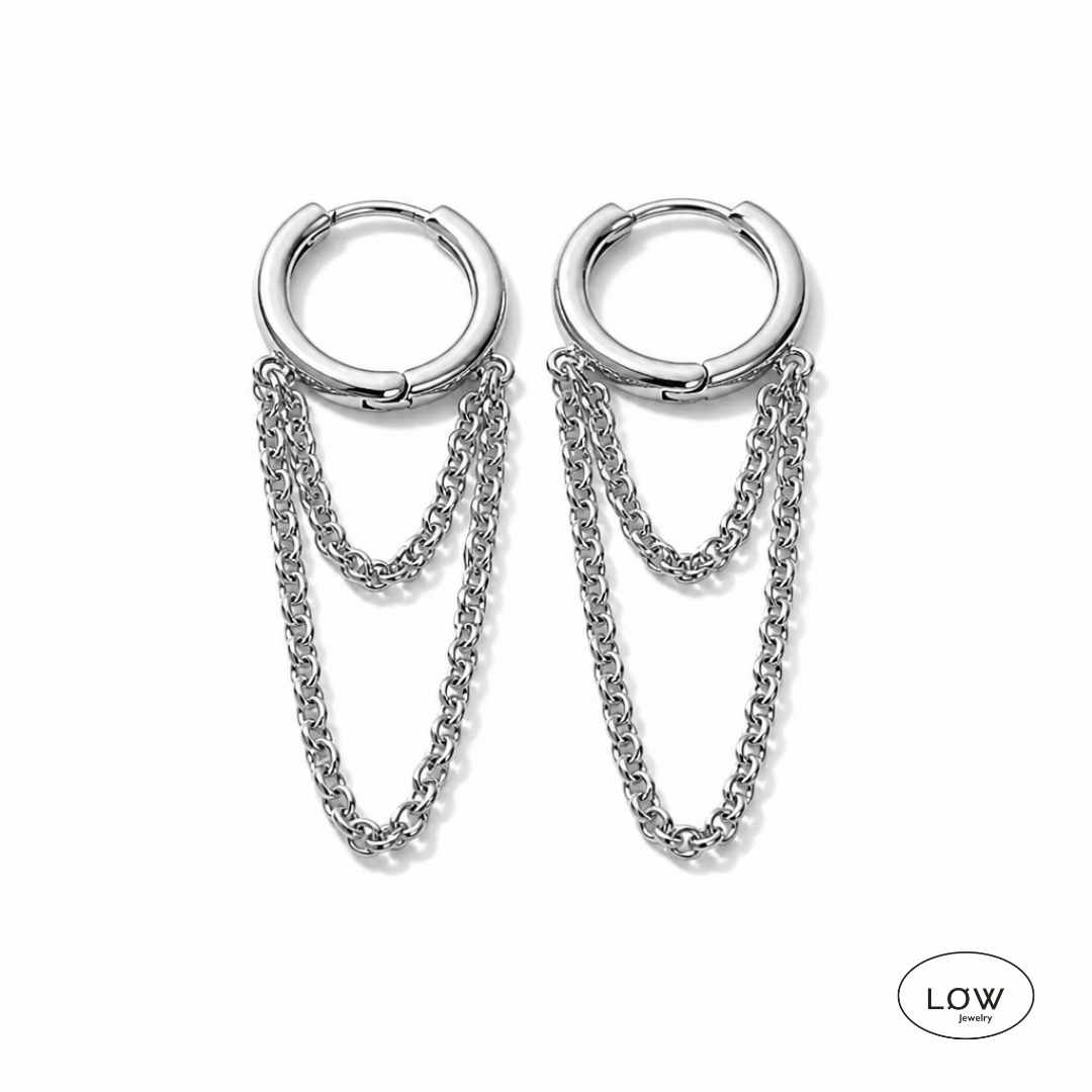 Chain Tassel Hoop Earrings Silver fra LØW Jewelry