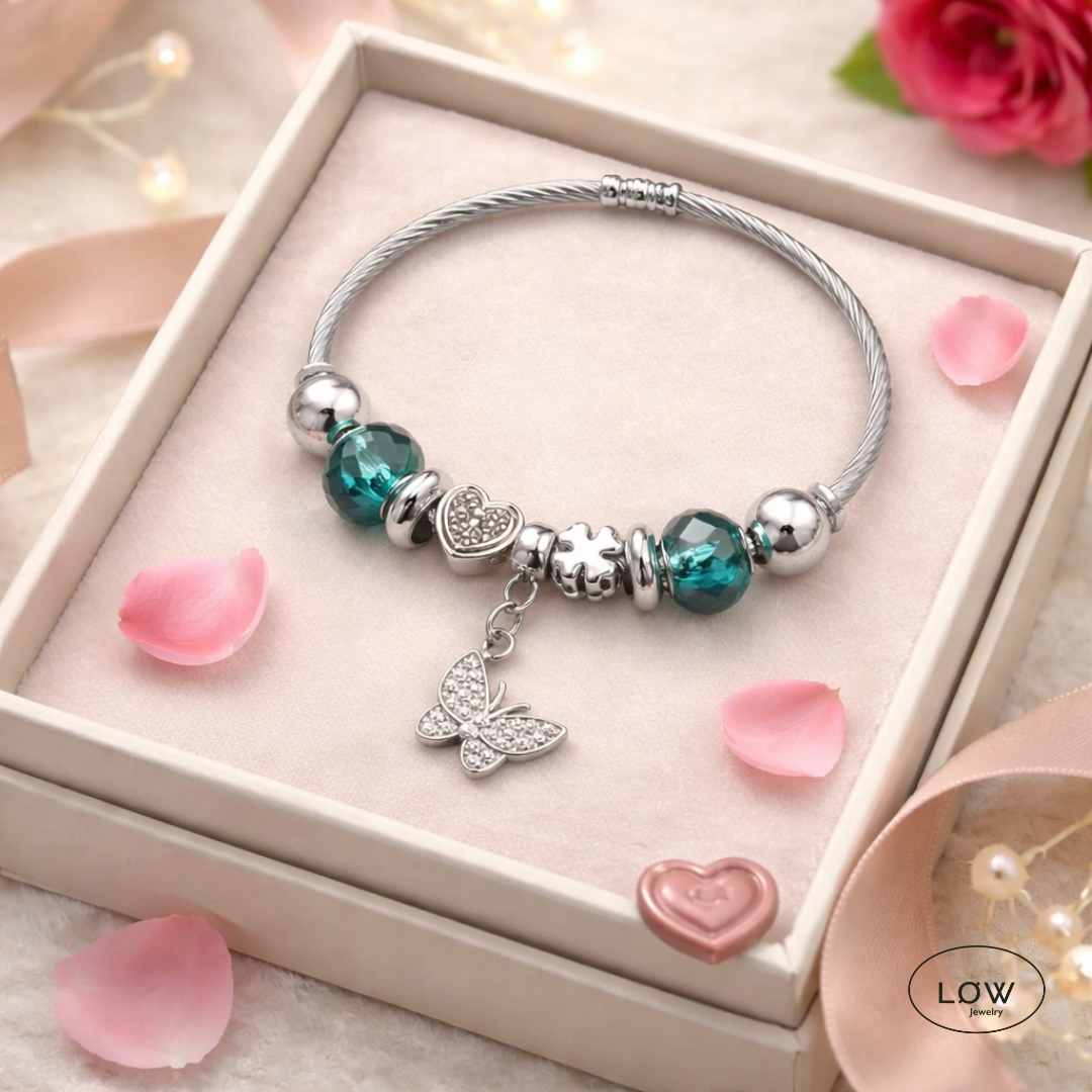 Butterfly Charm Bracelet LØW – charms armbånd, komplett ferdig fylt