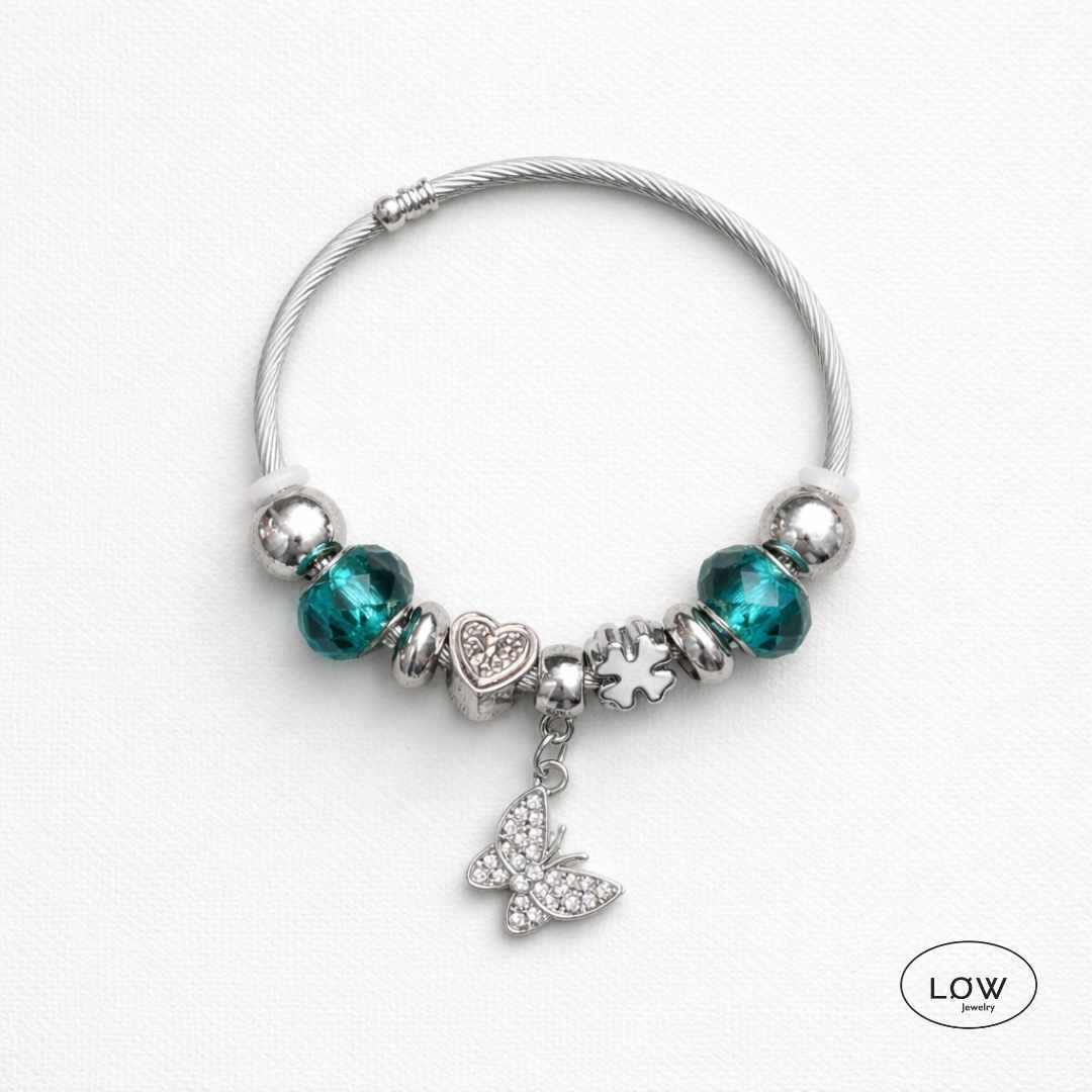 Charms armbånd butterfly turkis ferdig fylte charmsarmbånd LØW Jewelry