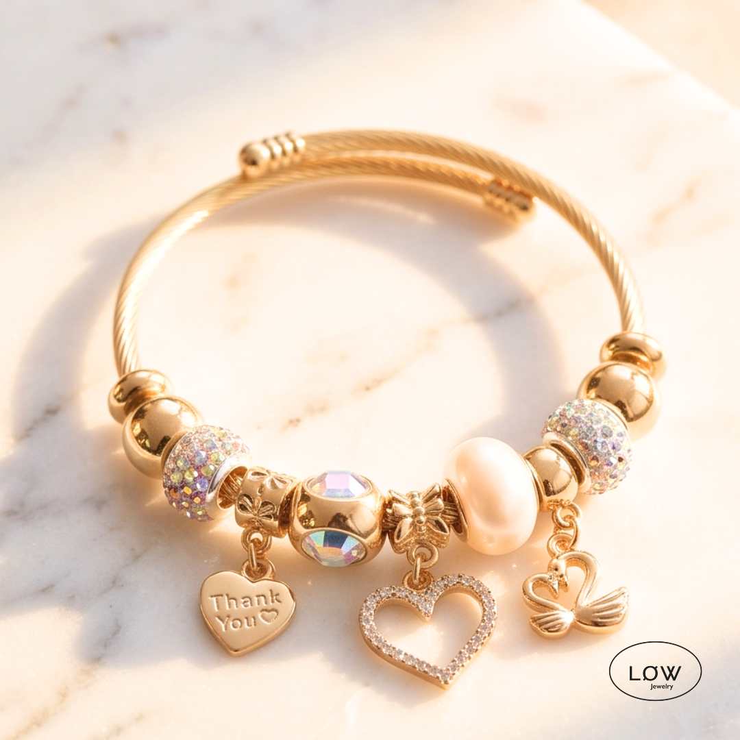 Charms armbånd LØW Jewelry ferdig fylt white swan