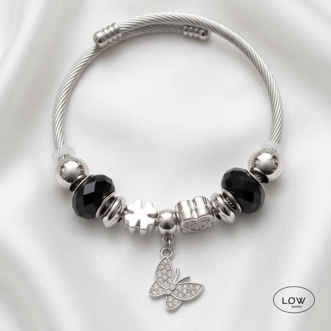 Charms armbånd butterfly svart LØW Jewelry. ferdig fylte charmsarmbnd