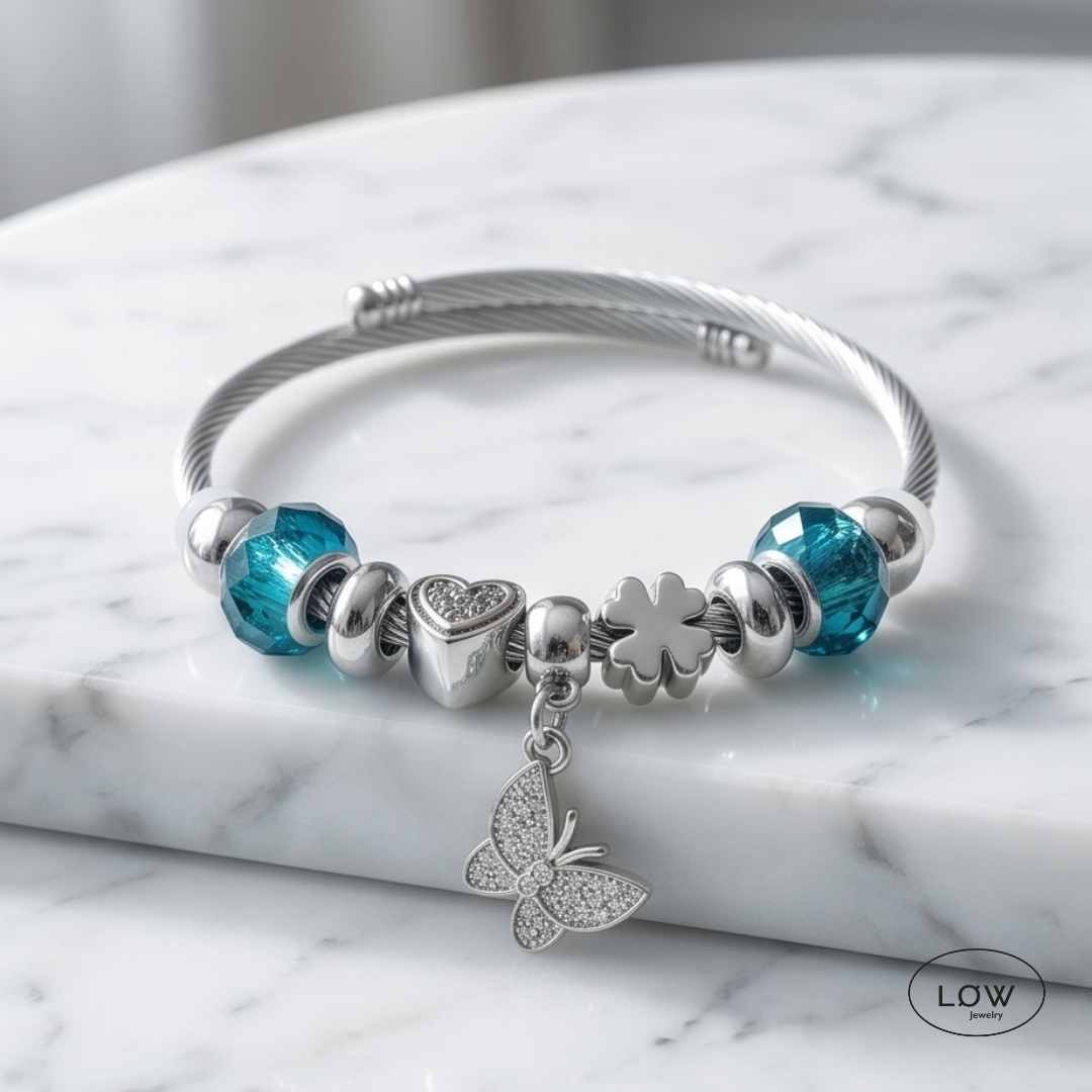 Charms armbånd butterfly turkis ferdig fylte charmsarmbånd LØW Jewelry
