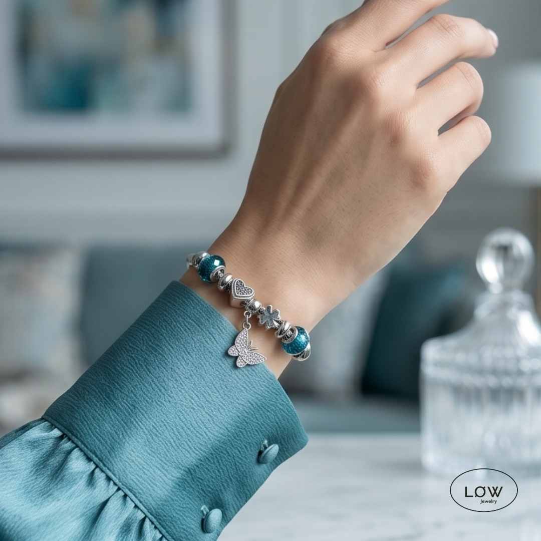 Charms armbånd butterfly turkis ferdig fylte charmsarmbånd LØW Jewelry
