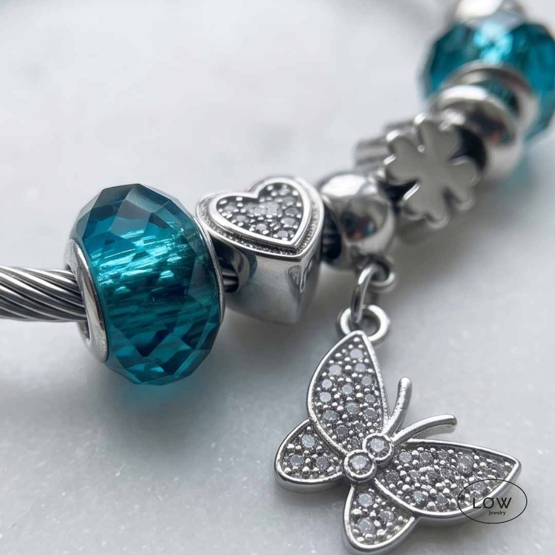 Charms armbånd butterfly turkis ferdig fylte charmsarmbånd LØW Jewelry