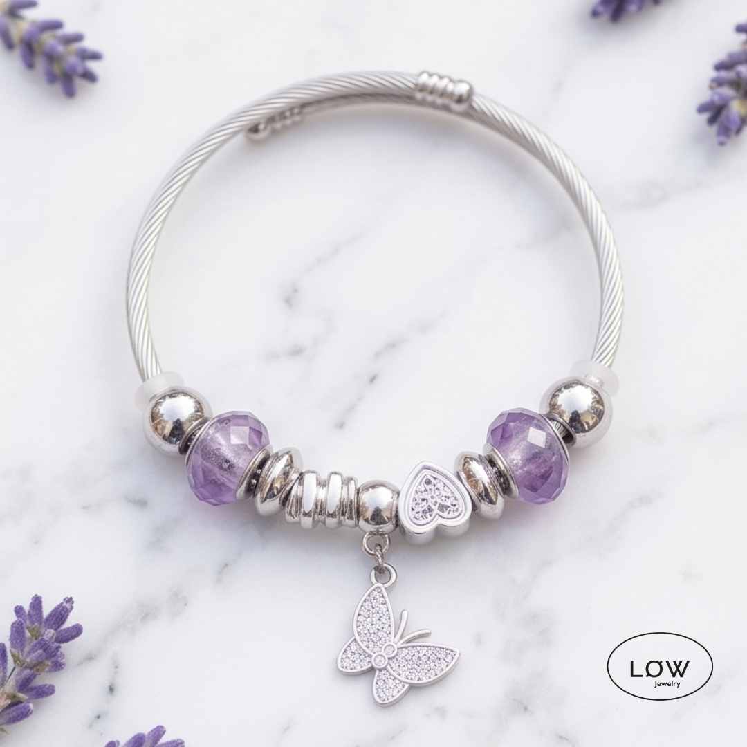 Charms armbånd butterfly purple ferdig fylte charmsarmbånd LØW Jewelry