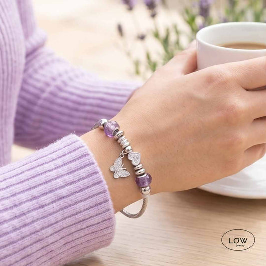 Charms armbånd butterfly purple ferdig fylte charmsarmbånd LØW Jewelry