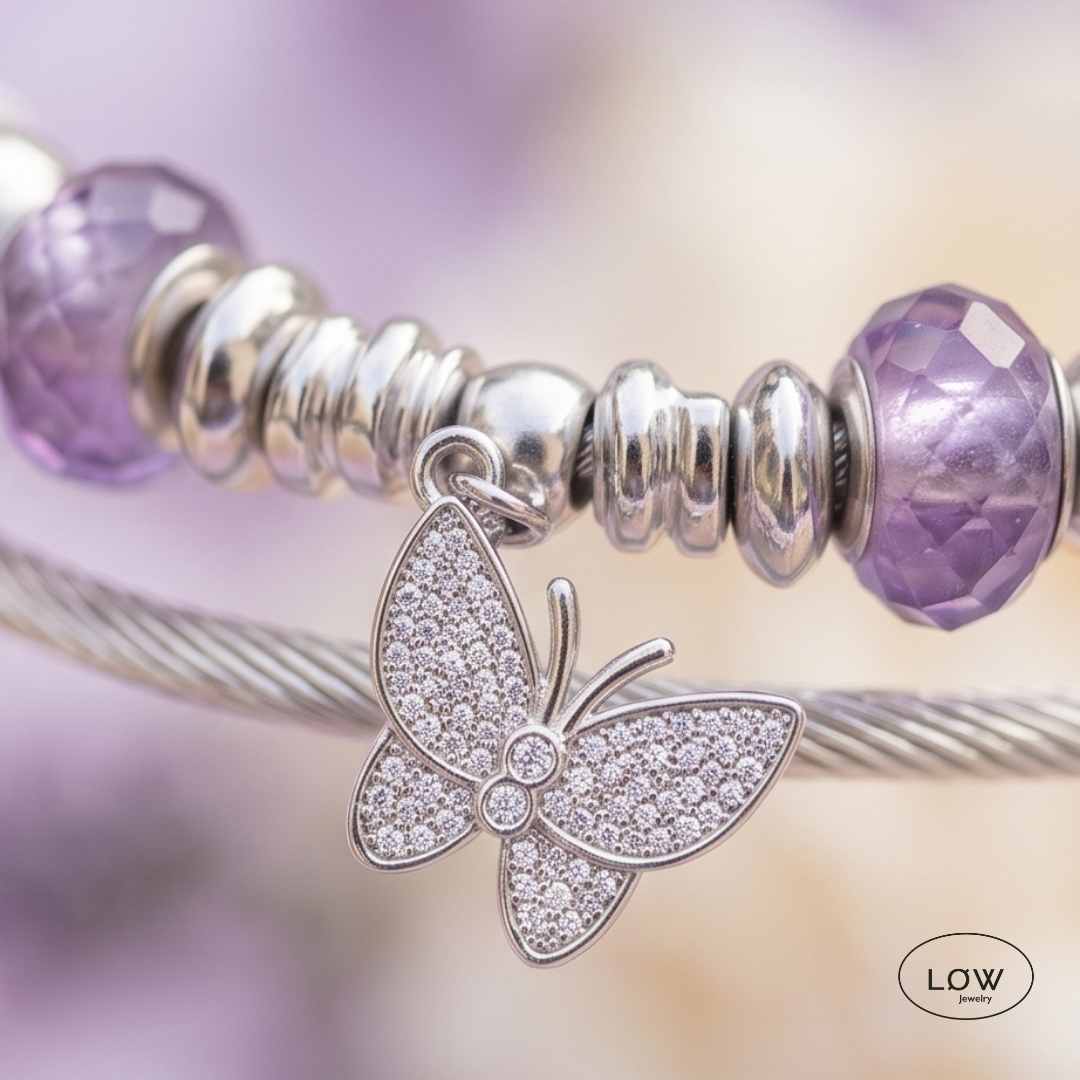 Charms armbånd butterfly purple ferdig fylte charmsarmbånd LØW Jewelry