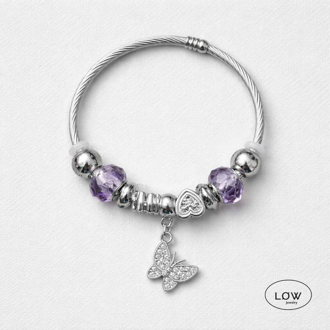 Charms armbånd butterfly purple ferdig fylte charmsarmbånd LØW Jewelry