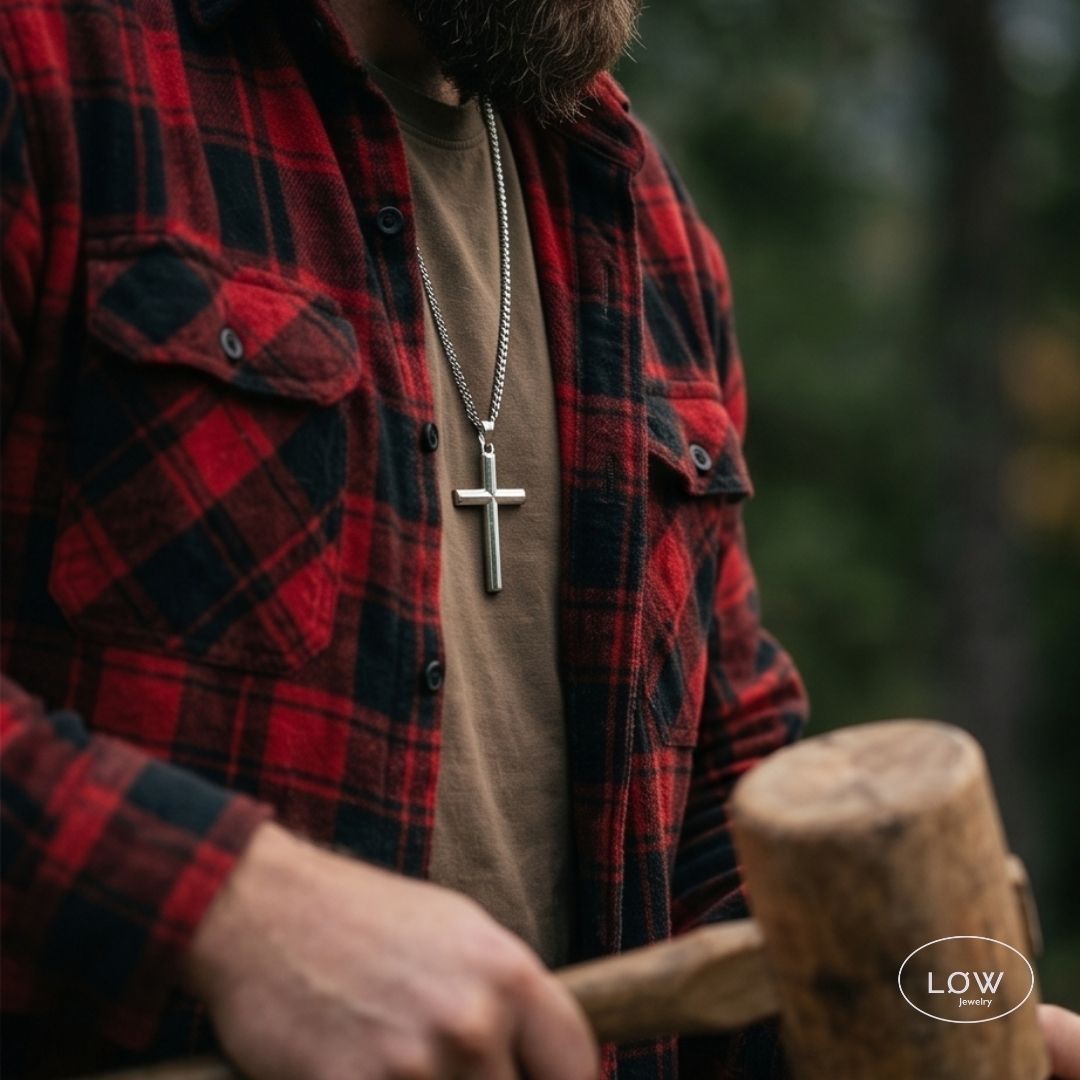 Classic Cross Necklace – Stainless Steel fra LØW Jewelry halssmukke herre unisex