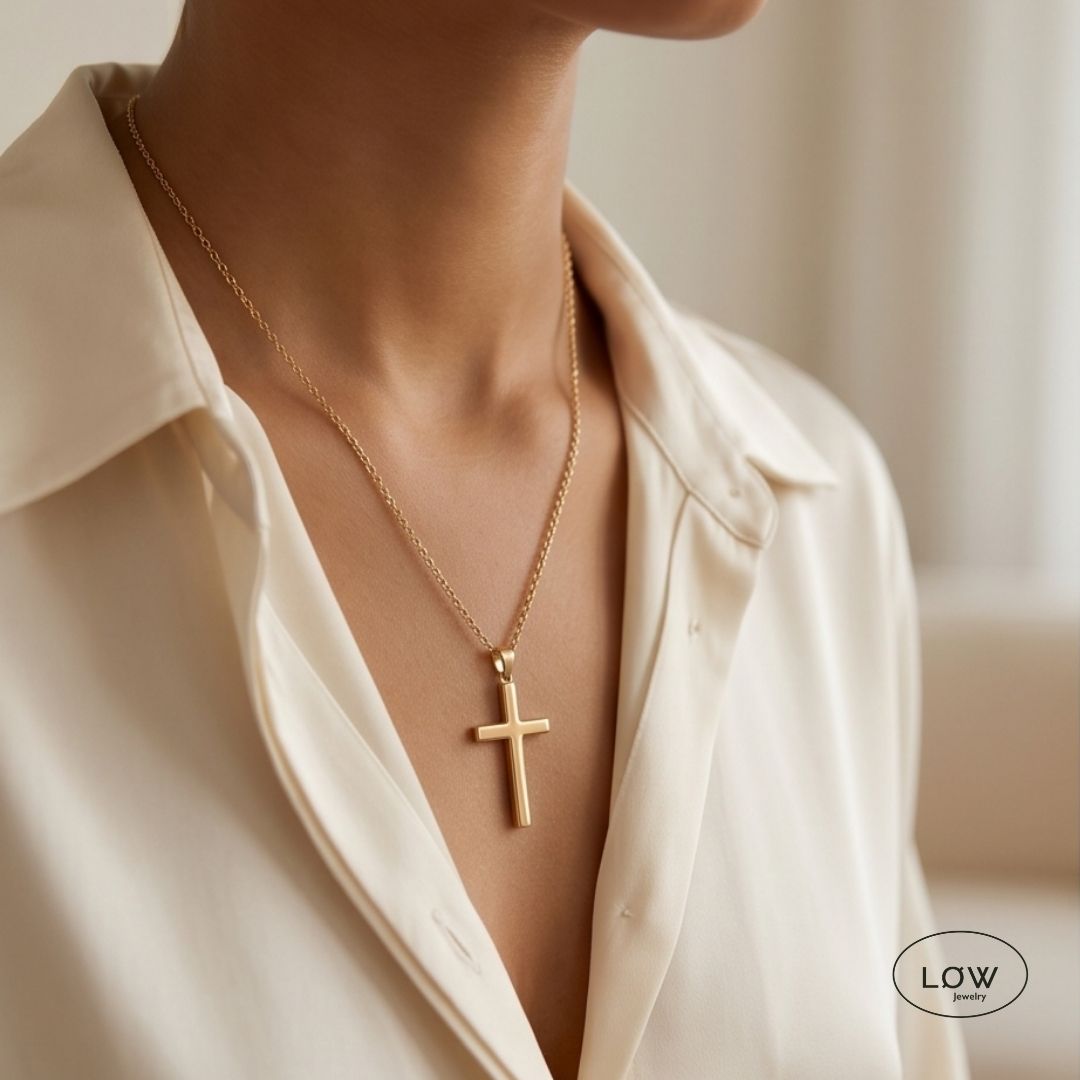 Classic Cross Necklace – Stainless Steel fra LØW Jewelry halssmukke herre unisex