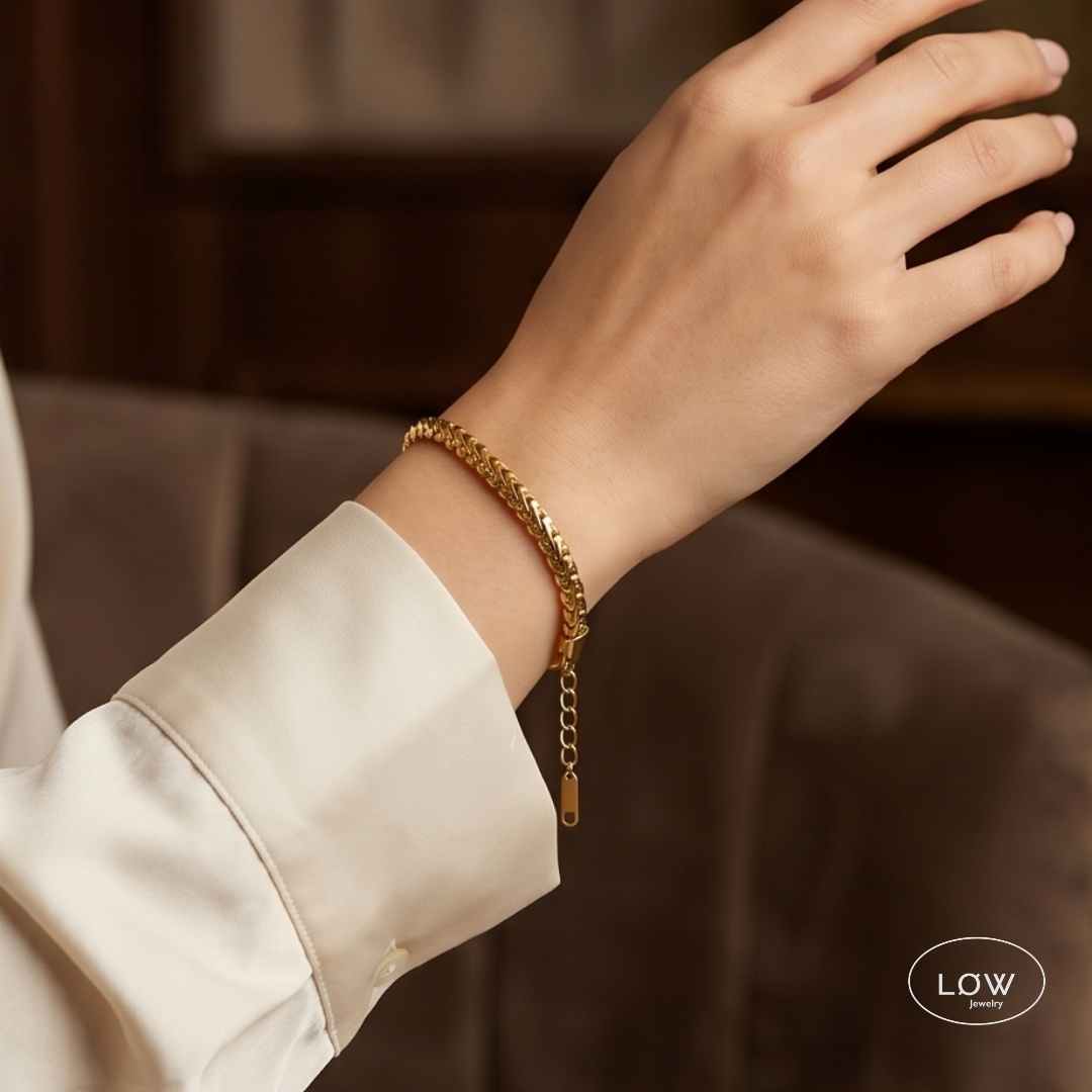 Armbånd Classic Flat Chain Bracelet Rustfritt stål belagt med 18K gull LØW Jewelry
