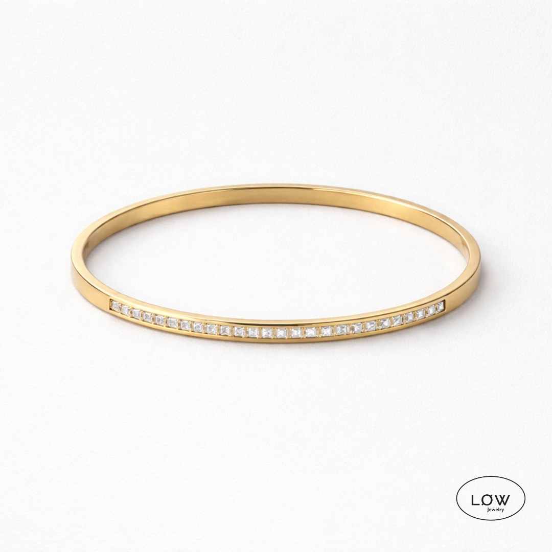 Classic Zircon Click Bracelet fra LØW Jewelry armbånd med zircon stener armring gullfarget