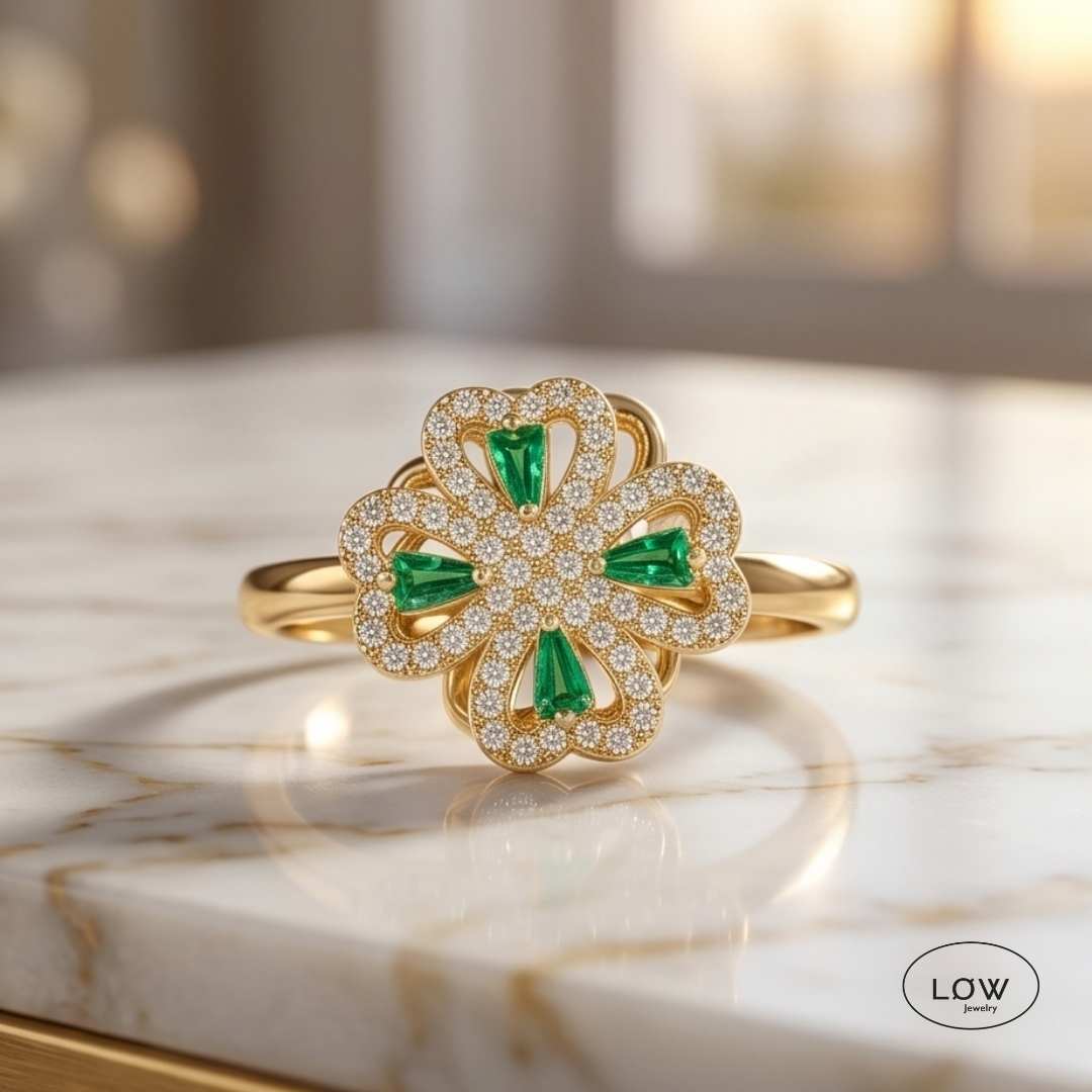 Clover Zircon Spinner Ring Gold fra LØW Jewelry fidget stress oprn ring justerbar