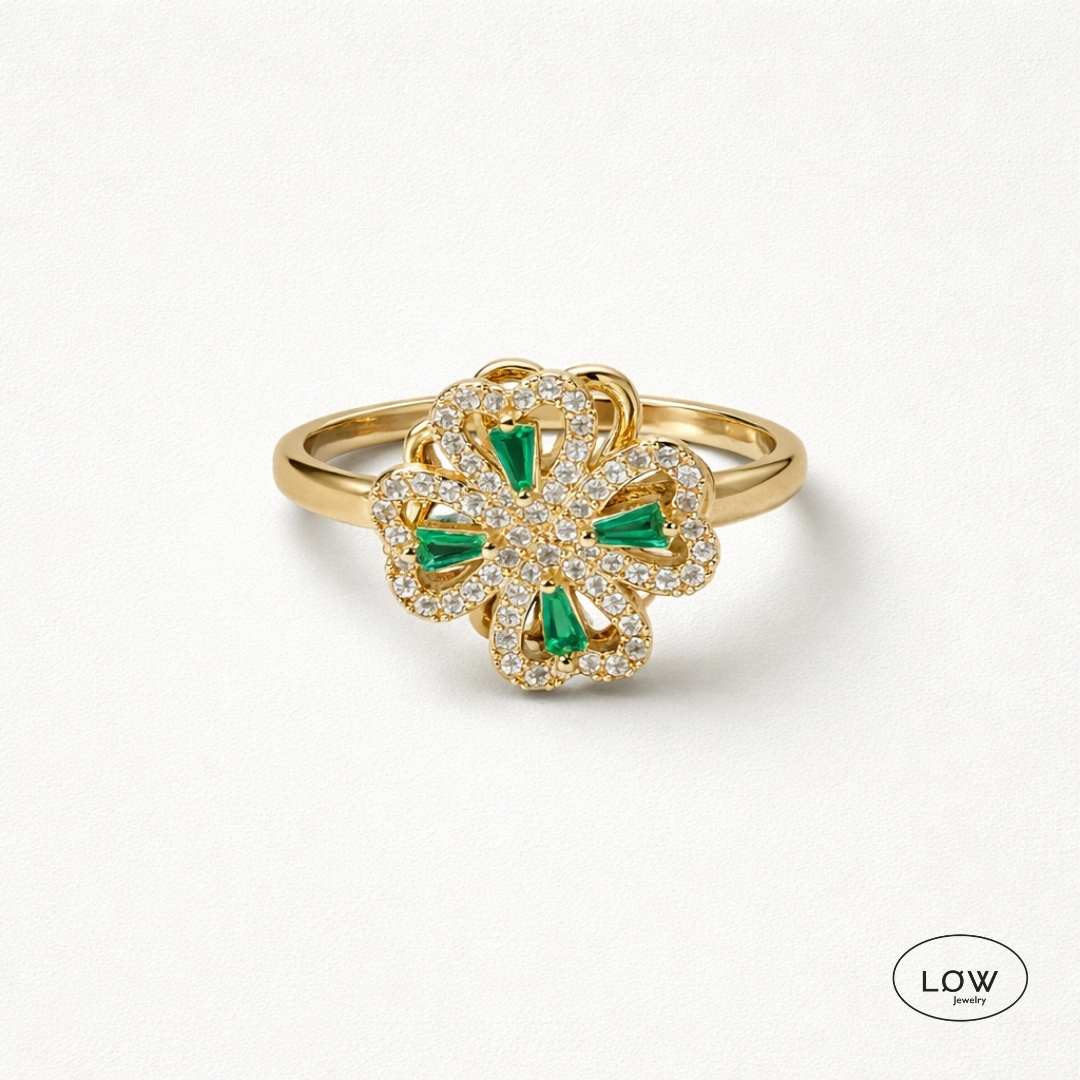 Clover Zircon Spinner Ring Gold fra LØW Jewelry fidget stress oprn ring justerbar