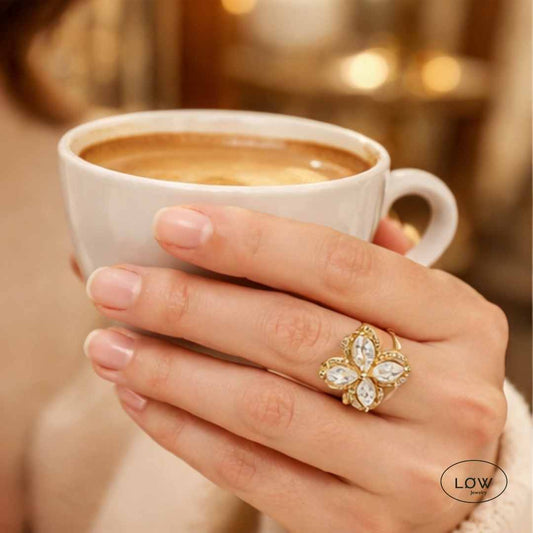 Clover Spin Stressring – justerbar open justerbar fidget ring LØW Jewelry