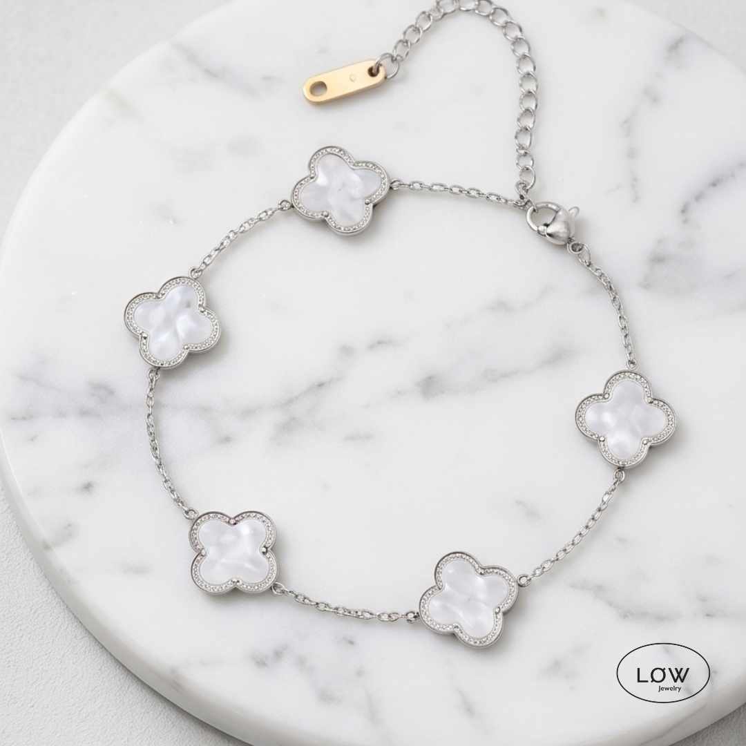 Firkløver armbånd Color Clover Bracelet – 18K White Gold fra LØW Jewelry