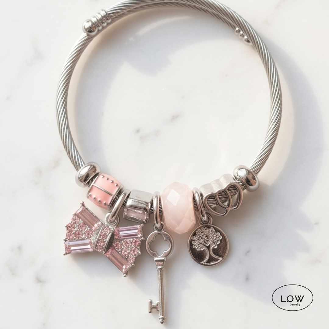 Cotton Candy Bloom Charms Bracelet Silver | Charms armbånd ferdig fylt charms armbånd LØW Jewelry