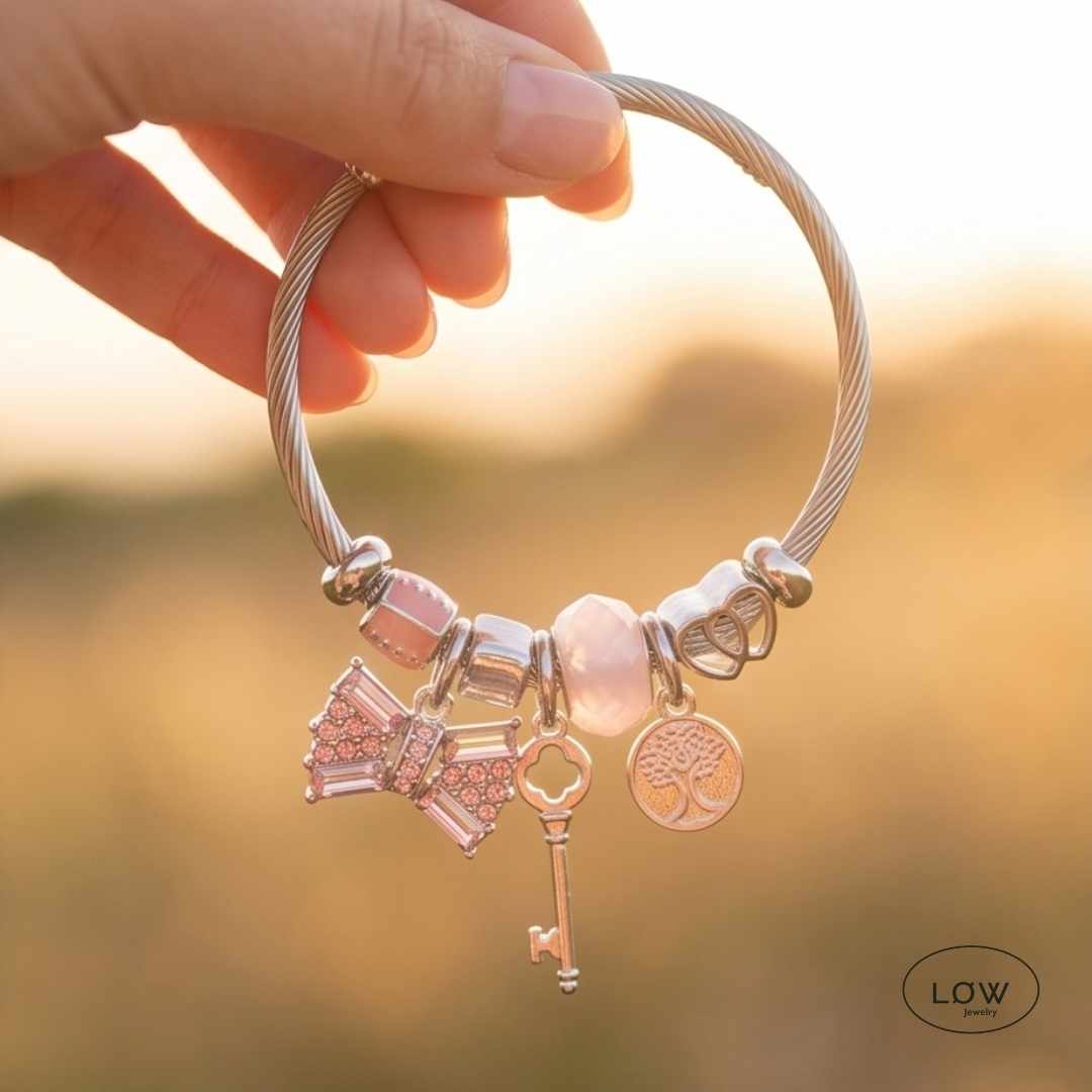 Cotton Candy Bloom Charms Bracelet Silver | Charms armbånd ferdig fylt charms armbånd LØW Jewelry
