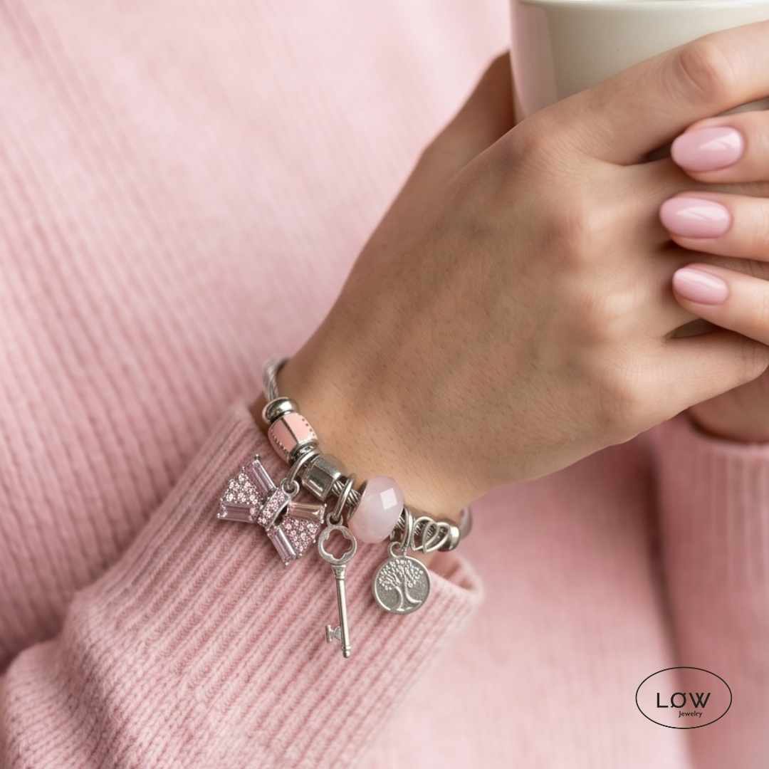 Cotton Candy Bloom Charms Bracelet Silver | Charms armbånd ferdig fylt charms armbånd LØW Jewelry