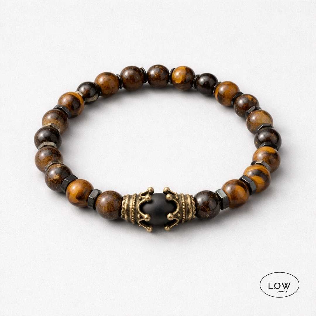 Crown Tiger Eye Bead Bracelet fra LØW Jewelry armbånd med perler tigerøye